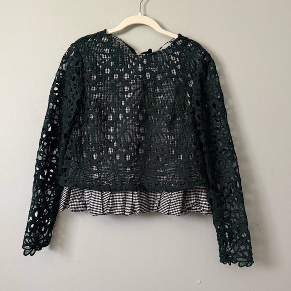 Anthropologie Tops - Anthropologie Maeve Green Pleated Lace Top Gabriella Gingham